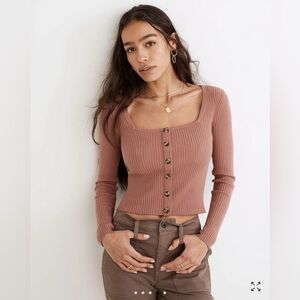 Madewell Rosseau Square-Neck Crop Cardigan Top